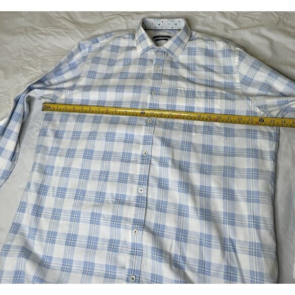 Bugatchi Men’s Classic Fit Plaid Button Up Shirt Blue Long Sleeves XL - Picture 5 of 8